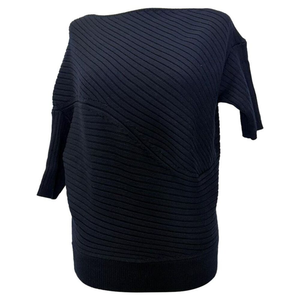 J.W. Anderson 3/4 Dolman Sleeve Pullover Boatneck Sweater in Navy Merino Wool